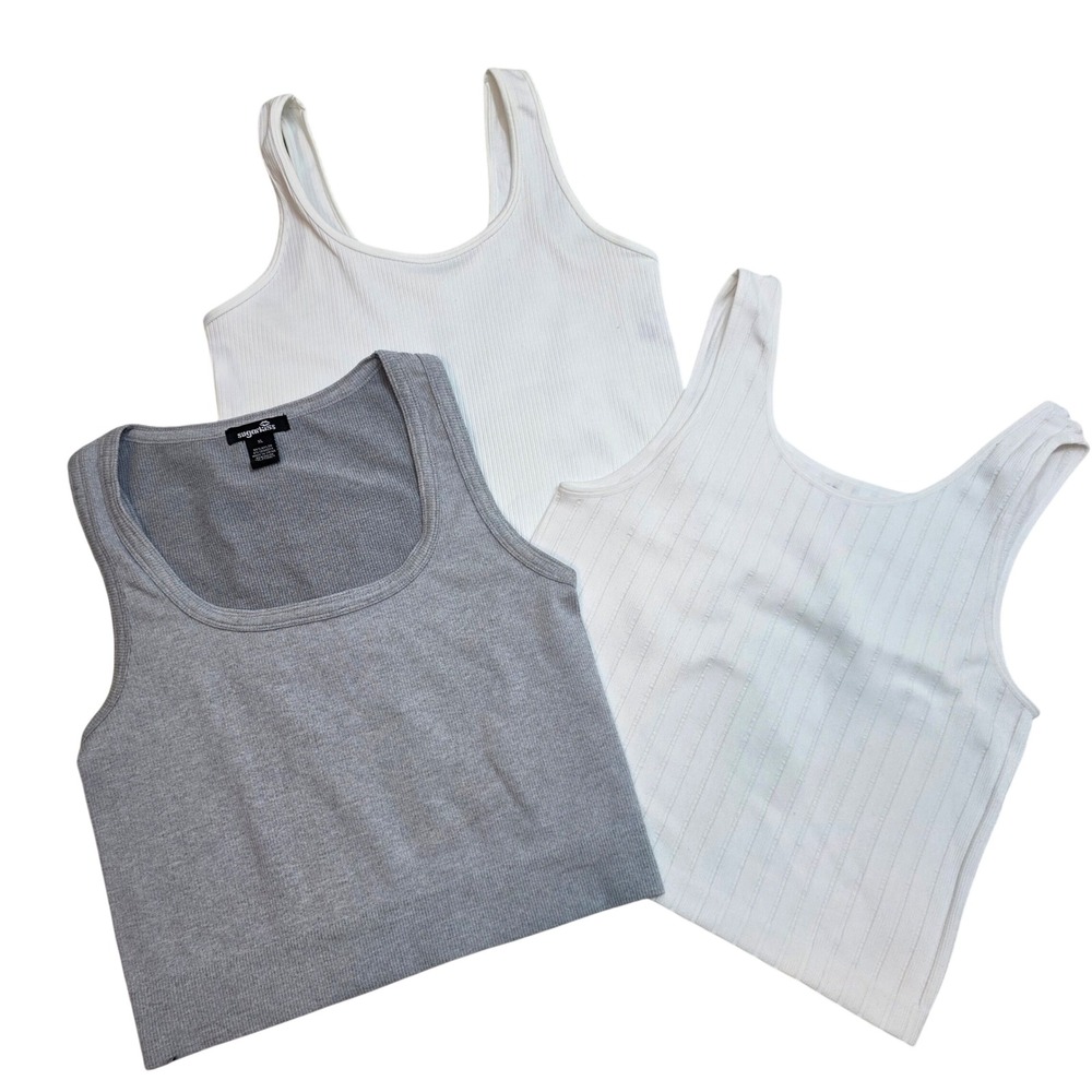 Sugarkiss C&C California New Day Ribbed Tank Top Bundle Wom XL L 3pc White Grey